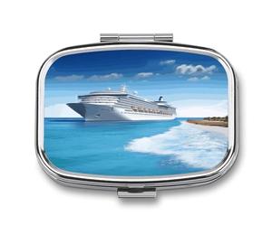 Seaside Cruise Ship Cute Travel Pill Organizer Compact and Portable Pill Box,Pill Case for Travel Essentials for Pocket Purse