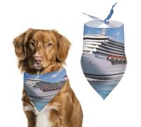 Seaside Cruise Ship Dog Bandanas for Feeding Grooming, Triangle Pet Bibs Washable Pets Scarf for Cats & Dogs