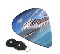 Seaside Cruise Ship Guitar Picks 6 Pack with Leather Guitar Pick Holder Keychain, Plectrum Key Fob Cases Bag, Abstract Art Plectrum for Acoustic Electric Guitar, Ukulele 0.96mm