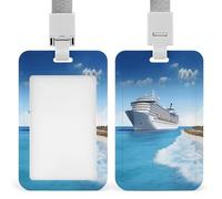 Seaside Cruise Ship ID Badge Holder Waterproof Card Protector Push-Pull Slot Work ID Card Holder with Lanyard Personalized Detachable Card Holders for Office Corporate Use