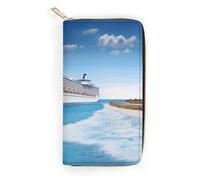 Seaside Cruise Ship Leather Wallet, Bifold Stylish Wallets, Credit Card Holder for Passport Covers, Purse Passport Bag for Men Women