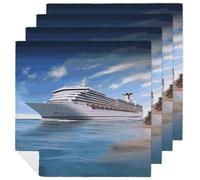 Seaside Cruise Ship Napkins 4 PCS 18.7x18.7 Inch, Durable Polyester Cloth Napkins Decorative Handkerchief for Guests Reusable Washable Dining Napkin for Wedding, Hotel, Home Dining