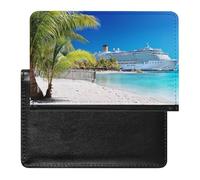 Seaside Cruise Ship Passport Cover Family Printed Leather Passport Holder Minimalist Front Pocket Slim Travel Wallet Cover Case Lightweight Credit Card Holder for Women Men