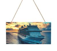 Seaside Cruise Ship Rectangular MDF Wood Plaque Wall Art with Full Print and Hanging Rope for Home Wall Decor, Farmhouse Sign for Door, Window or Wall (Multiple Sizes)