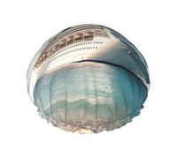 Seaside Cruise Ship Shower Caps for Women Reusable Waterproof Shower Cap with Elastic Strap Bath Hair Hat Double Layers Thick Bath Caps for Spa Salon Travel