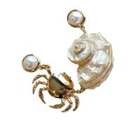 Seaside Earrings, Conch Shell & Crabs Design, Asymmetric Dangle for Women Beach Vacation Mismatched Seashells
