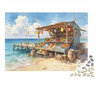 Seaside Fruit Stand 1000 Piece Jigsaw Puzzle Jigsaw Puzzle for Adults Paper 1000 Pieces Puzzle Game Beach Village Scene Family Relaxing Home Decor 70x50cm/1000pcs