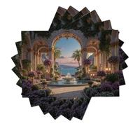 Seaside Gardens Placemats Set of 4, Retro Royal Gardens Pattern Washable Heat Resistant Linen Table Mats, Kitchen Decor Non-Slip Place Mats for Party Dining, 12x18 Inch