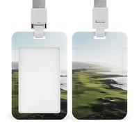 Seaside Golf Course Badge Holder with Lanyard - Waterproof Hard Plastic ID Card Holder Professional Name Tag Vertical ID Card Name Badge for Office Nurse Doctor Teacher