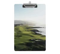 Seaside Golf Course Clipboard, A4 Acrylic Clipboard with Hanging Hole, Ultra-Light Clip Board - Holds 100 Sheets, Shatterproof Document Holder for Office, 12.5" X 8.5"