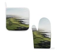 Seaside Golf Course Oven Mitts & Pot Holders Set - 2 Pcs Heat Resistant Oven Gloves with Hanging Loop, Kitchen Potholder for Cooking, Baking, BBQ, Microwave