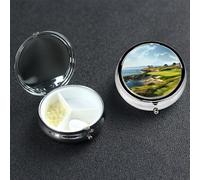 Seaside Golf Course Pill Box 3 Compartment Round Portable Pill Case for Pocket or Purse Pill Holder Weekly Pill Organizer Decorative Metal Medicine Vitamin Organizer Travel Gift