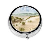 Seaside Grand Tidal Print Mini Metal Pill Box 2.0x2.0x0.7 in Round Travel Medicine Pill Organizer Box for Purse Pocket