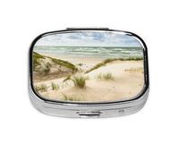 Seaside Grand Tidal Print Pill Box 2 Compartment Medicine Pill Case,Portable for Pocket Or Purse Pill Box Decorative Metal Medicine Organizer