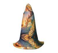 Seaside Grand Waves Hooded Cloak Tide Print Halloween Witch Costume for Men Women Cosplay Costumes