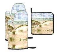Seaside Grand Waves Tidal Oven Mitts And Pot Holders Sets Of 3 Oven Glove Kitchen Decor For Baking Cooking Bbq