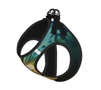 Seaside Grand Waves Tidal Print Adjustable Reflective Harness Leash Set For Cats, Dogs And Small Pets, Soft Breathable Mesh Walking Vest With Escape-Proof Lead