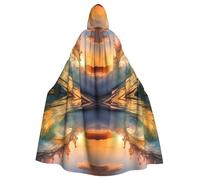 Seaside Grand Waves Unisex Hooded Cloak Full Length Tide Print Cosplay Costume for Halloween Christmas