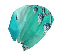 Seaside Hotel Print Beanie Hat for Women, Beanie Unisex Skull Cap Stylish Beanie Winter Hat, Soft Comfy Headwear Chemo Cap Cozy Sleep Cap for Hair Loss, Multi-Use As Beanie Hat