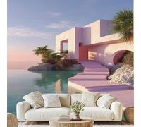 Seaside House Landscape Wall Paper Modern Architecture Art Photo Wallpaper 3D Effect 500x350 cm Palm Tree Mural for Bedroom Living Room Non-Woven Poster Decoration ad20q