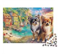 Seaside House Scenery 1000 Piece Jigsaw Puzzle Paper for Adults Long Haired Small Dogs Puzzle Game for Family Relaxation Gift 70x50cm/1000pcs
