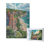 Seaside Jigsaw Puzzles for Adults 1000 Small Town Puzzle, Wooden Puzzles for Adults with Gift Box, Impossible Puzzle, Challenging High Difficulty Family Activity, Gifts for Men Women,75x50 cm, p1786t