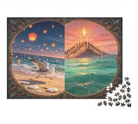 Seaside Lantern Night View 1000 Piece Jigsaw Puzzle for Adults Paper Puzzle Game Bridge over Waves Calm Focus Home Decor Relaxing Gift 70x50cm/1000pcs