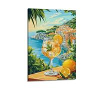 Seaside Lemon Drink Wall Art, Refreshing Print, Life Poster, Cool Canvas Picture, Inviting Decor for Living Room Artistic Wall Mural Modern Hanging Decor Poster12x18inch(30x45cm)