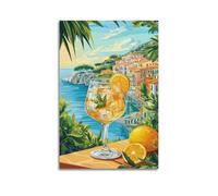 Seaside Lemon Drink Wall Art, Refreshing Print, Life Poster, Cool Canvas Picture, Inviting Decor for Living Room Artistic Wall Mural Modern Hanging Decor Poster12x18inch(30x45cm)