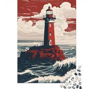 Seaside Lighthouse 1000 Piece Jigsaw Puzzle Paper Puzzle for Adults Stormy Ocean Scene Jigsaw Puzzle for Family Relaxation Decoration Gift 52x38cm/1000pcs