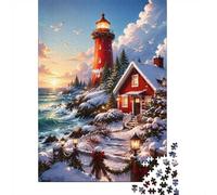 Seaside Lighthouse Cottage 1000pcs Mini Puzzle For Family Birthday Gift | 38x26cm Cardboard Living Room Decor Durable Structure Birthday Gift Stress Relief