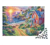 Seaside Lighthouse Jigsaw Puzzle for Adults 1000 Piece Jigsaw Puzzle 1000 Pieces Puzzle Game Country Cottage Relaxing Family Fun Home Decor Gift 52x38cm/1000pcs