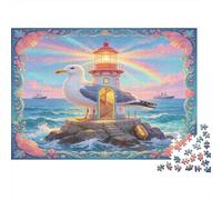 Seaside Lighthouse Jigsaw Puzzle for Adults 1000 Piece Puzzle Game Ocean Rainbow Scene Paper Relaxing Home Gift Focus Family 52x38cm/1000pcs