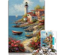 Seaside Lighthouse Jigsaw Puzzles for Teenagers 1000 Piece,Educational Games Home Decoration Artists Collection,Fine Art (38x26cm)