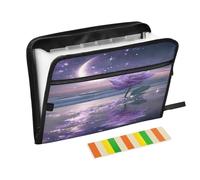Seaside Moon Purple Rose Floral Expanding File Folder 13 Pockets Accordion File Organiser Folders for Paperwork A4 Storage Portable Document Organiser Filing Wallet