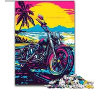 Seaside Motorcycle Jigsaw Puzzles for Adults, Educational Stress Relief Toy for Is Ideal As A Gift for The Whole Family 26x38cm