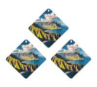 Seaside Mountain Skyline Car Air Freshener, 3 Pcs Rhombus Hanging Air Freshener Cards, Long Lasting Fragrance Scented Cards for Car, Home, Office White-style