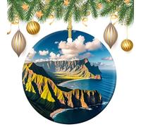 Seaside Mountain Skyline Ceramic Christmas Ornaments 3 Inch Vintage Hanging Baubles with Gold String for Xmas Tree Decorations Holiday Party Yard Garden Home Decor Festive Keepsake Gift Exchange