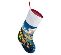 Seaside Mountain Skyline Christmas Stockings 18 Inch Large Fireplace Hanging Stockings with Soft Plush Cuff & Red Loop for Xmas Tree Festive Holiday Party Favors Gift Home Decor