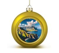 Seaside Mountain Skyline Christmas Tree Ornaments 1.6 Inch Shatterproof Pc Plastic Balls with Lanyard Baubles Hanging Christmas Ball Ornaments for Xmas Tree Holiday Party Wedding Home Decorations-gold