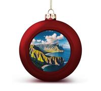 Seaside Mountain Skyline Christmas Tree Ornaments 1.6 Inch Shatterproof Pc Plastic Balls with Lanyard Baubles Hanging Christmas Ball Ornaments for Xmas Tree Holiday Party Wedding Home Decorations-red
