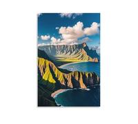 Seaside Mountain Skyline Wall Art, 08x12inch(20x30cm) Vertical Canvas Wall Art Prints, Modern Home Hanging Decor for Living Room, Bedroom, Office, Framed/Unframed, Unframe-style
