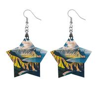 Seaside Mountain Skyline Wooden Earrings for Women, Vintage Elegant Wood Jewelry, Lightweight Earrings for Wedding, Party, Everyday Jewelry Gift, Apricot shaped, Wood, wood
