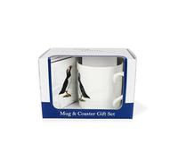 Seaside Mug & Coaster Gift Set - Puffins Coastal Sea Birds Bone China Mug and Cork Coaster Set - Tea/Coffee Present