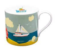 Seaside Mug - Large 400ml Fine Bone China Colourful Coastal Beach Hut Mug | Nautical Tea & Coffee Cup | Coastal Seaside Souvenir, Made in UK by Mustard and Gray