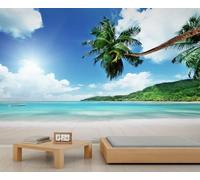 Seaside Natural Landscape Wall Murals 3D Sky Ocean Mural Palm Trees Tropical Island Mural 3D Nature Wallpaper for Bedroom Apartment Central Decoration 100 x 70 cm