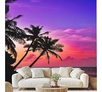 Seaside Palm Trees Scenery Wall Mural Tropical Marine Plants Peel and Stick Photo Wallpaper 150x100 cm Sunset Ocean Wall Paper for Bedroom Bathroom Living Room Poster Decoration xE189f