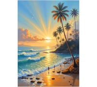 Seaside Puzzles for Adults 1000 Pieces - Tropical Beach Jigsaw Puzzle 28"x20", Sunset Palm Trees Ocean Waves Sandy Beach Coastal Puzzle, HD Quality Challenging Landscape Photo Puzzle Games