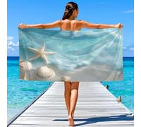 Seaside, Refreshing, Realistic, Calming Beach Towel 180 x 100 CM Microfibre Seashells, Starfish, Sea Surface Pool Towels Sand Free Quick Dry, Swim Towels for Adult Ideal Vacation Gifts