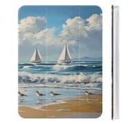Seaside Sandpiper Seascape Trifold Tablet Cover with Pencil Holder Slim Protective Case Compatible for iPad Mini 4/5/6 Mini4/5（7.9in）